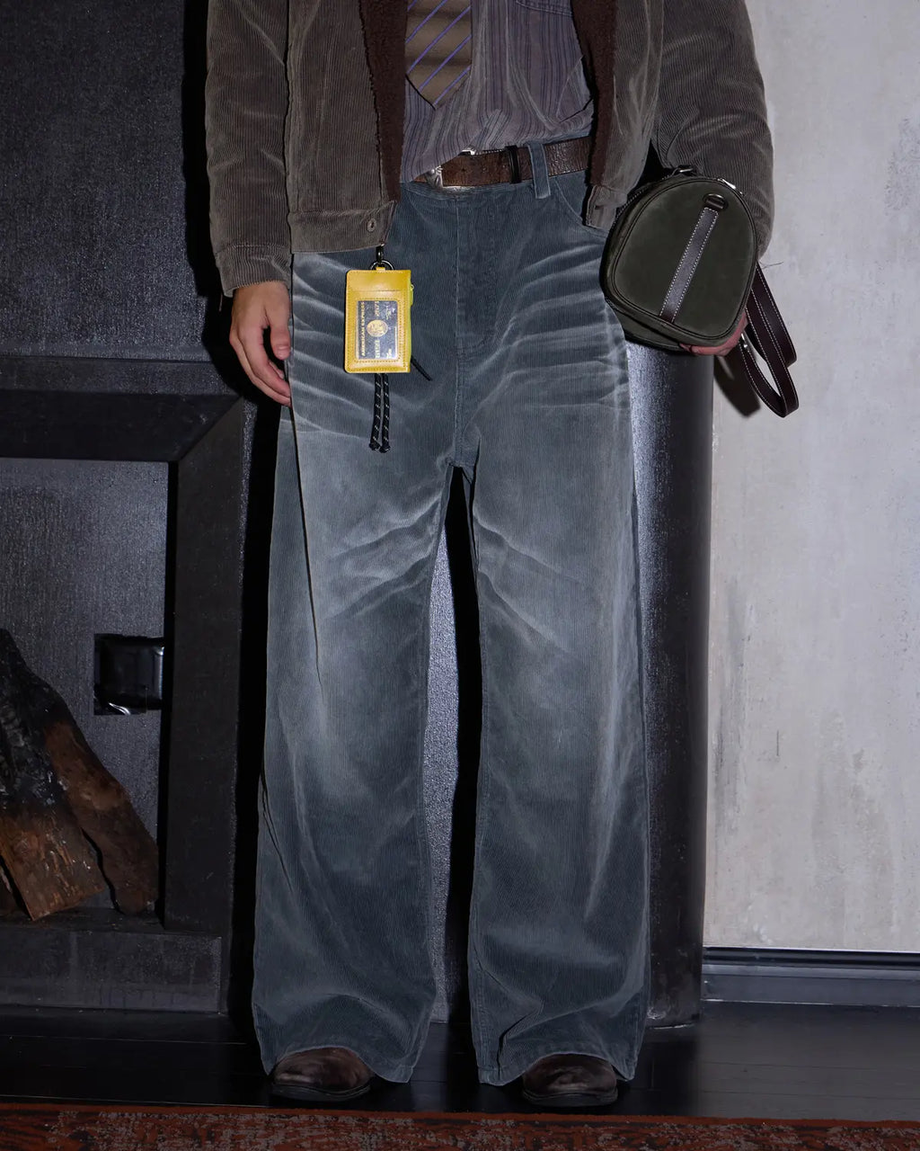 LNM Washed Grey Corduroy Straight-Leg Pants