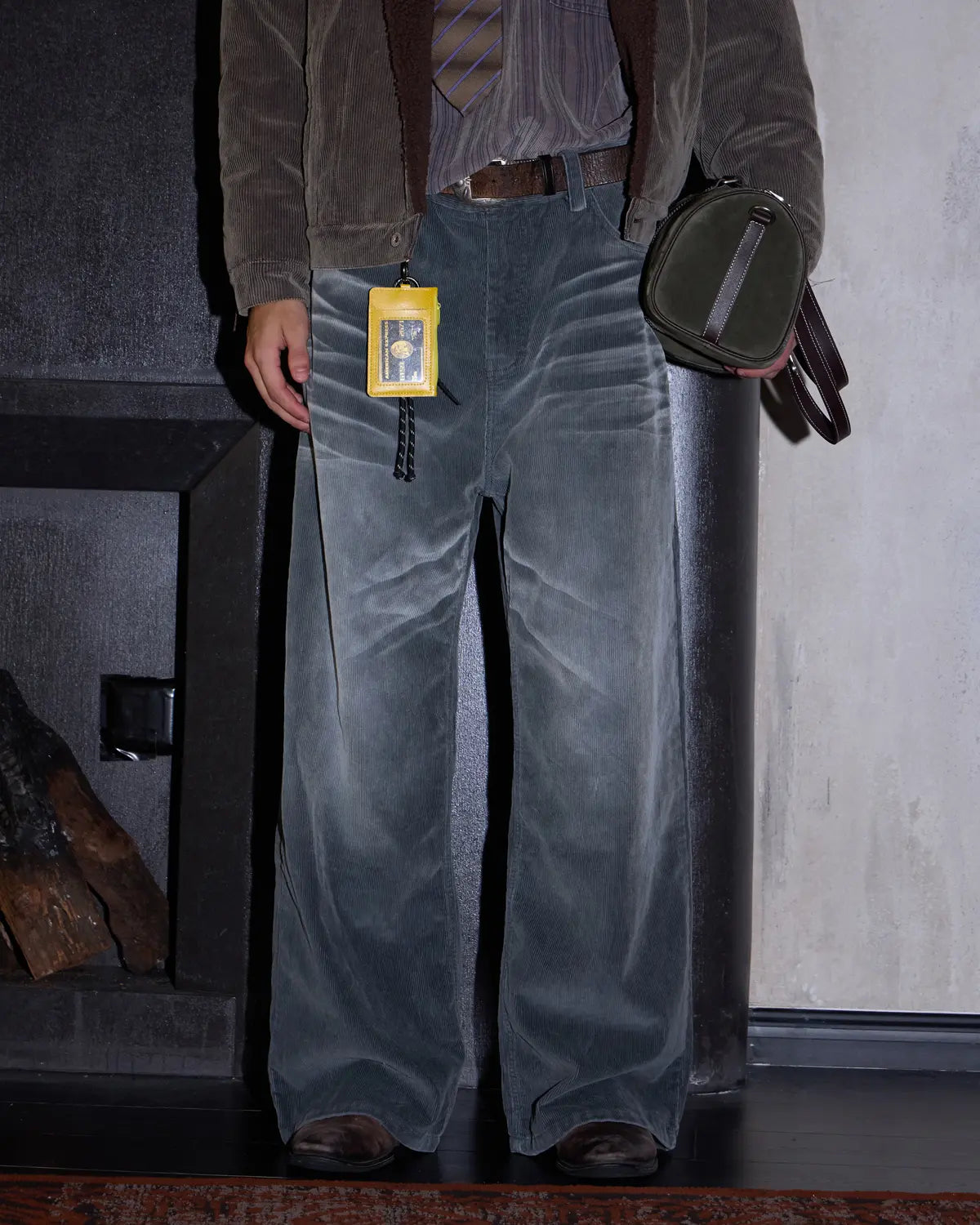 LNM Washed Grey Corduroy Straight-Leg Pants