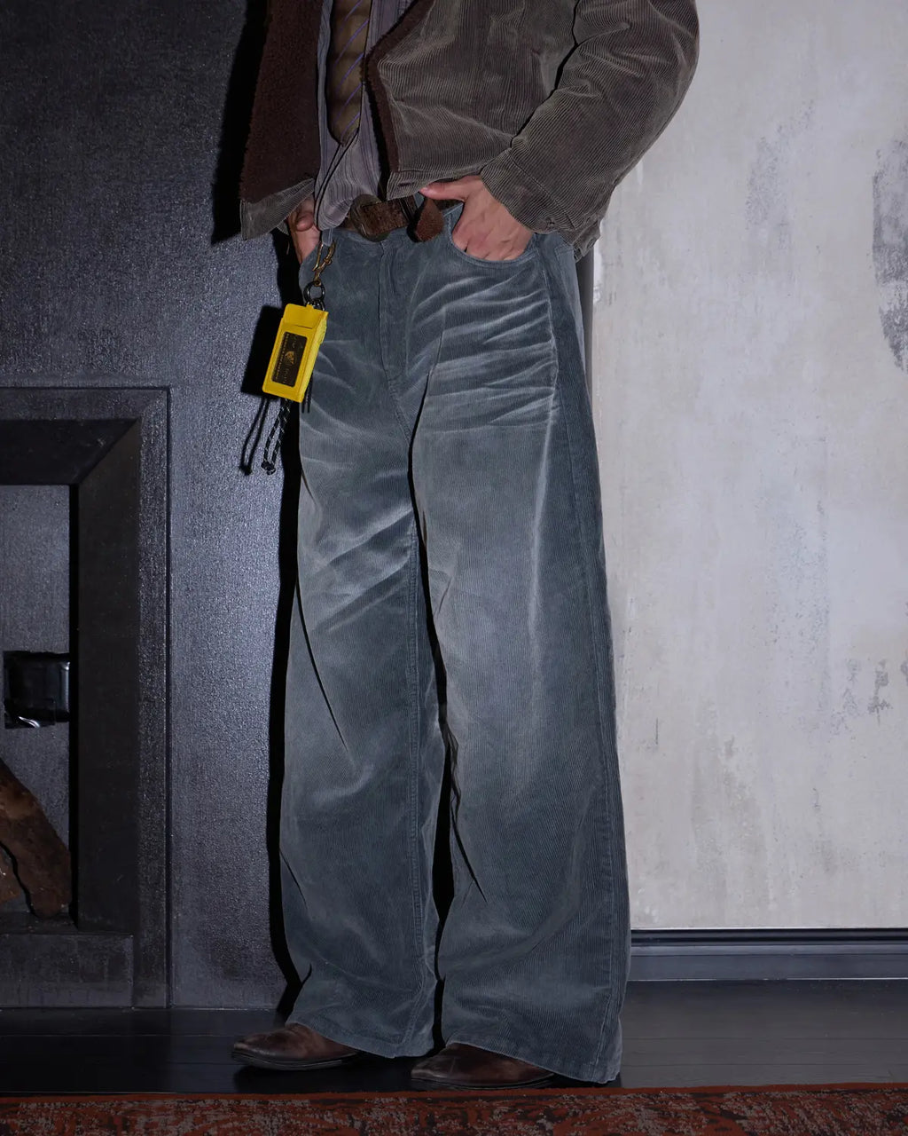 LNM Washed Grey Corduroy Straight-Leg Pants