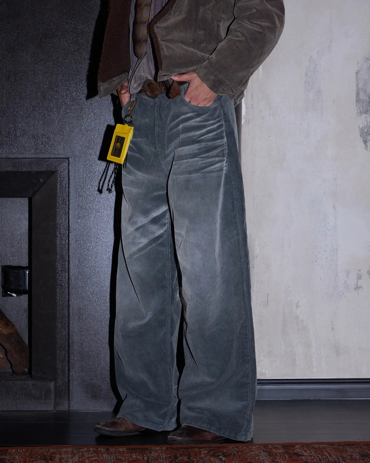 LNM Washed Grey Corduroy Straight-Leg Pants