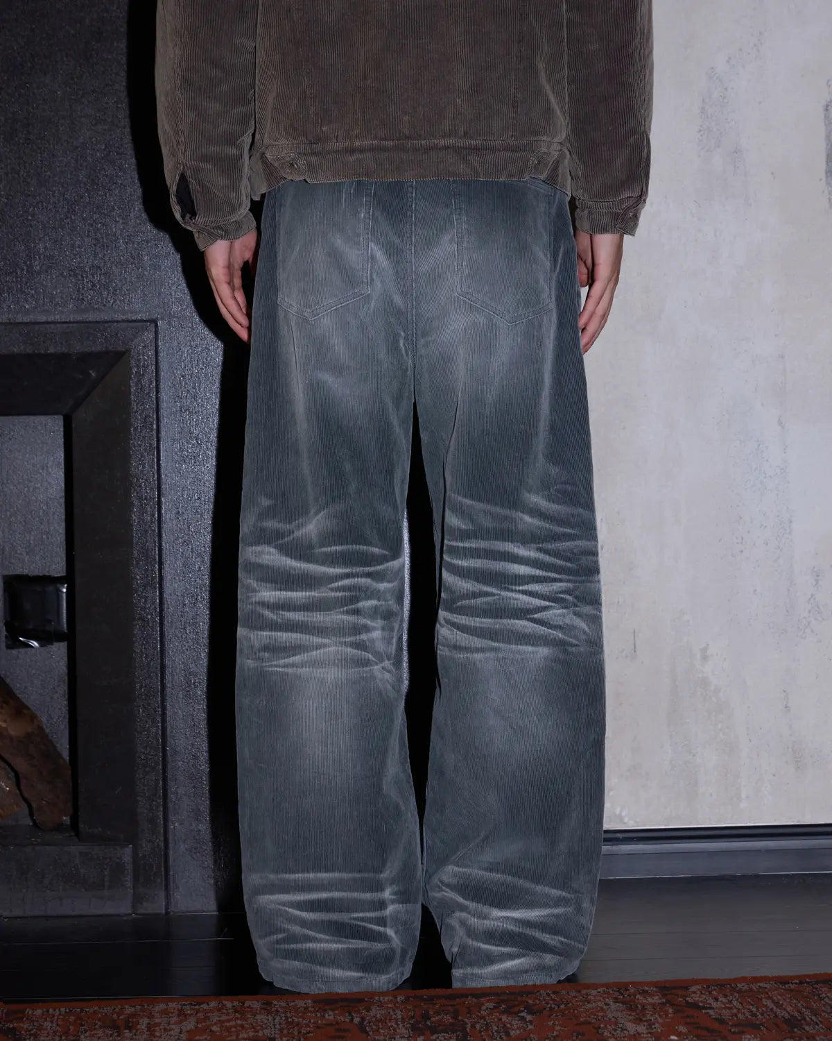 LNM Washed Grey Corduroy Straight-Leg Pants