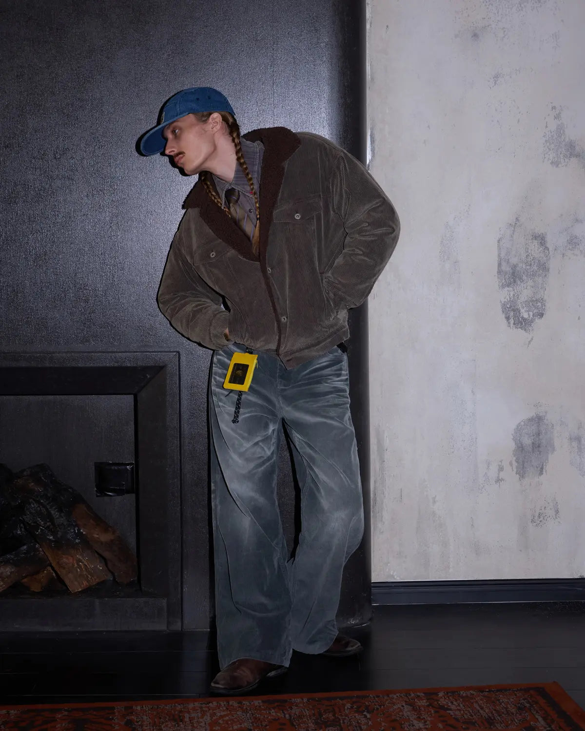 LNM Washed Grey Corduroy Straight-Leg Pants