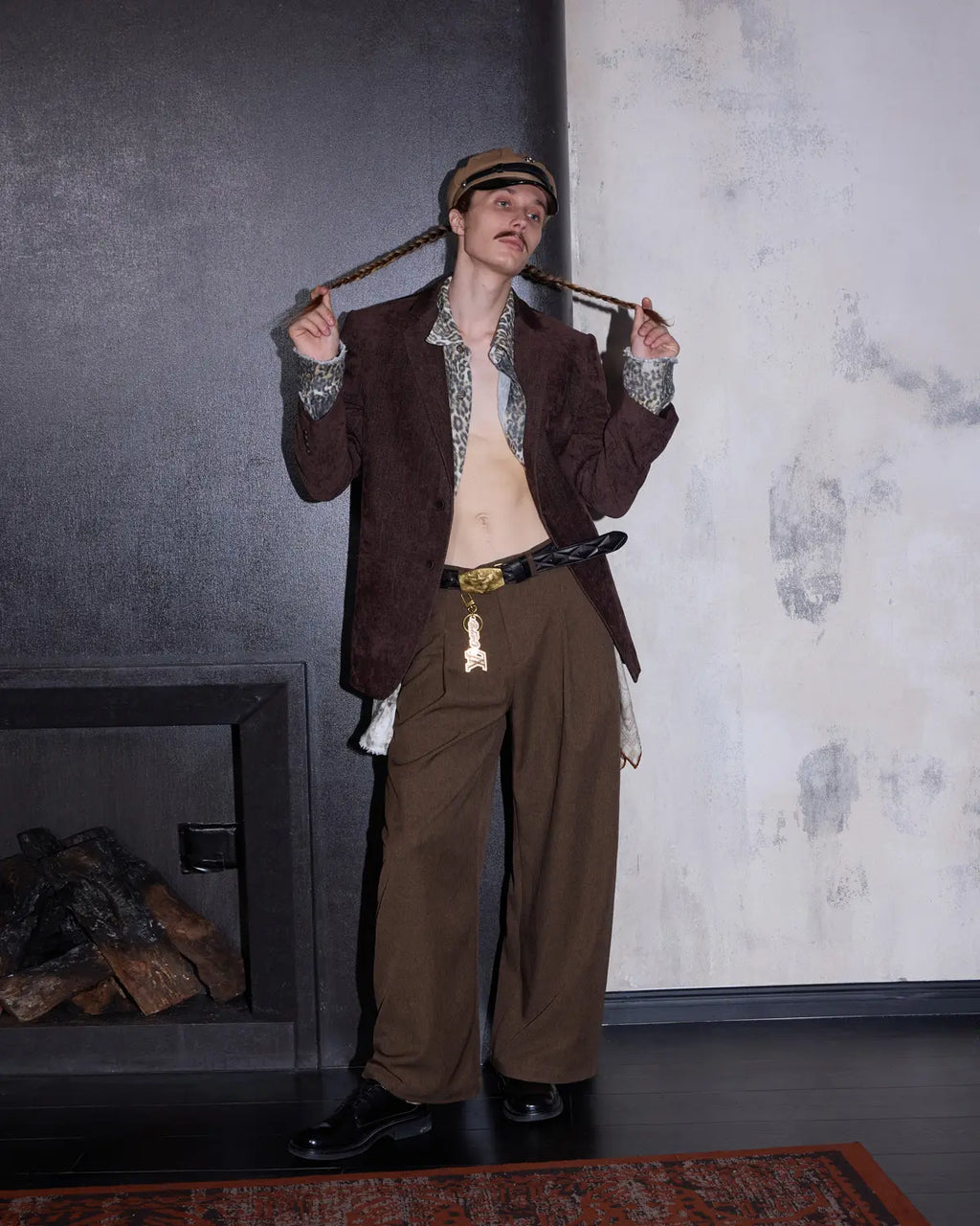 LNM Brown Pleated Front Trousers