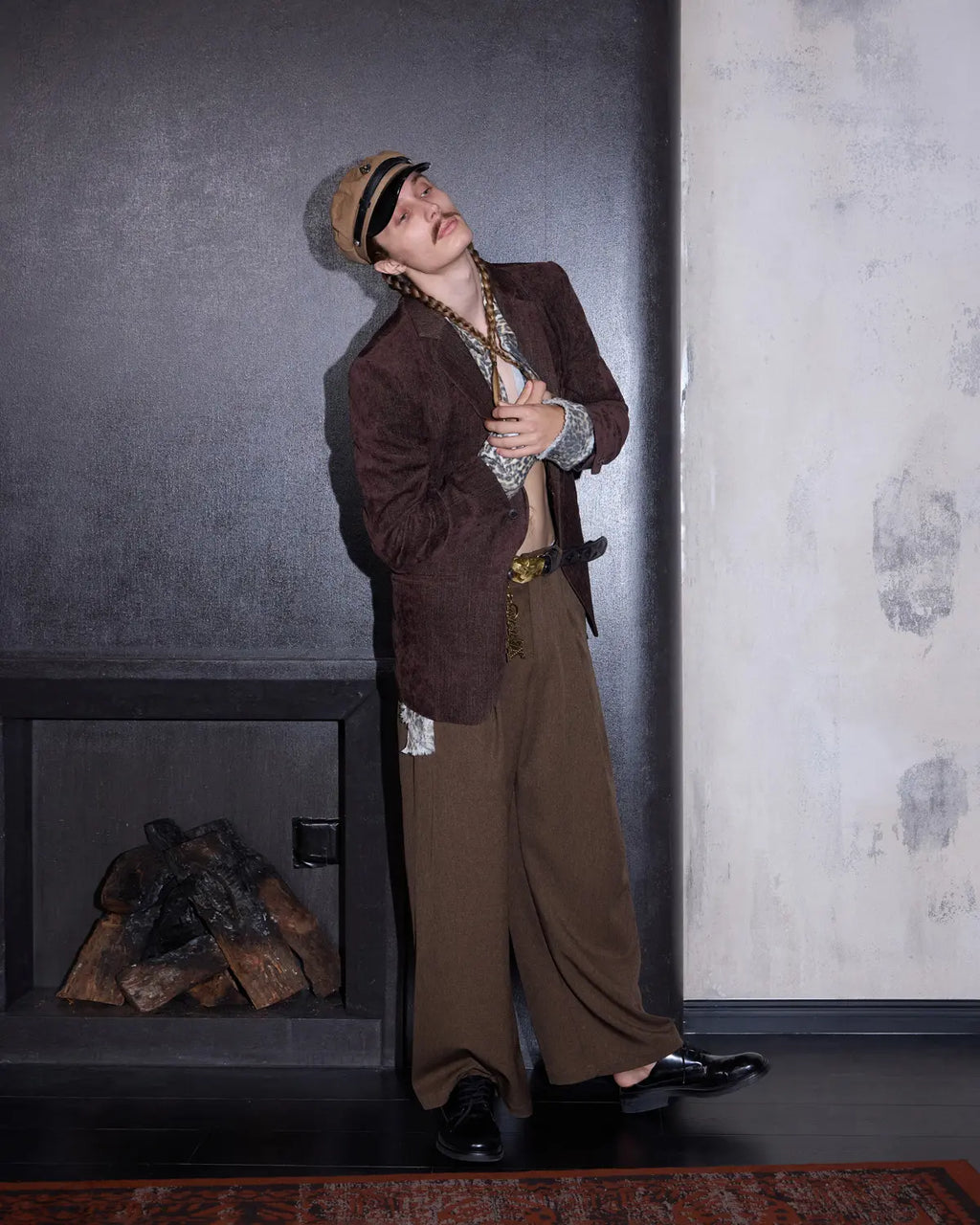 LNM Brown Pleated Front Trousers