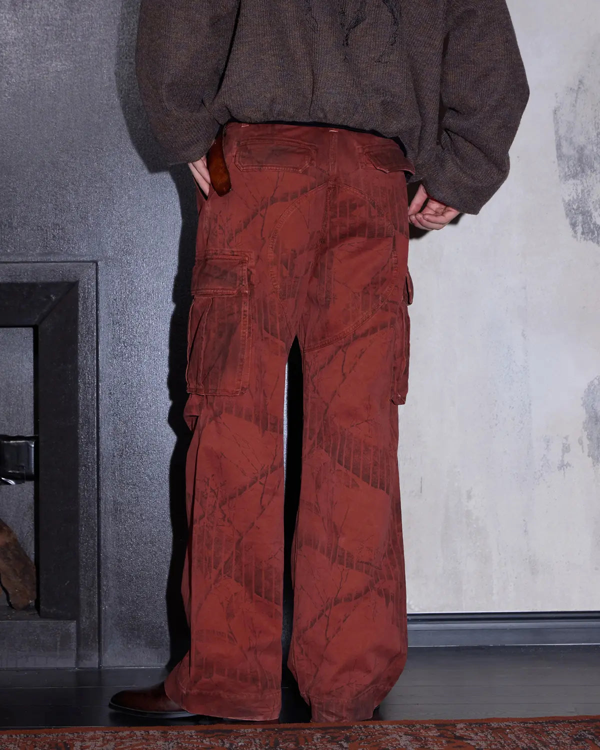 LNM Red Retro Tree Pattern Cargo Pants