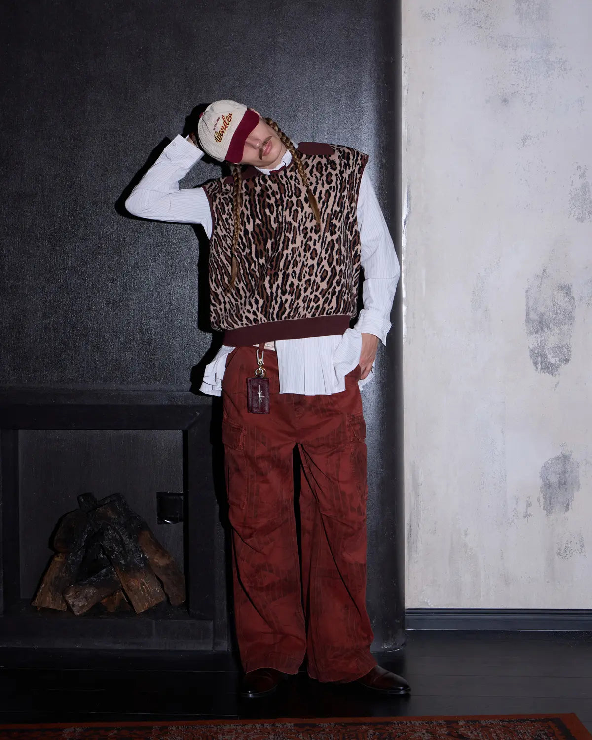 LNM Red Retro Tree Pattern Cargo Pants