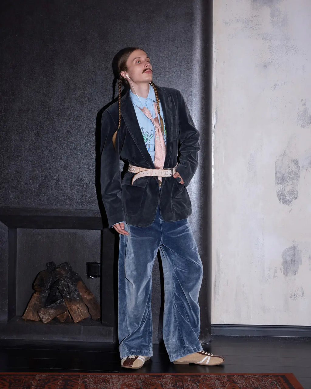 LNM Washed Black Embroidered Corduroy Blazer