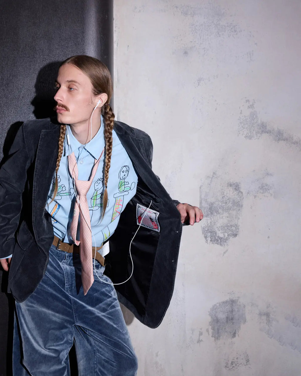 LNM Washed Black Embroidered Corduroy Blazer