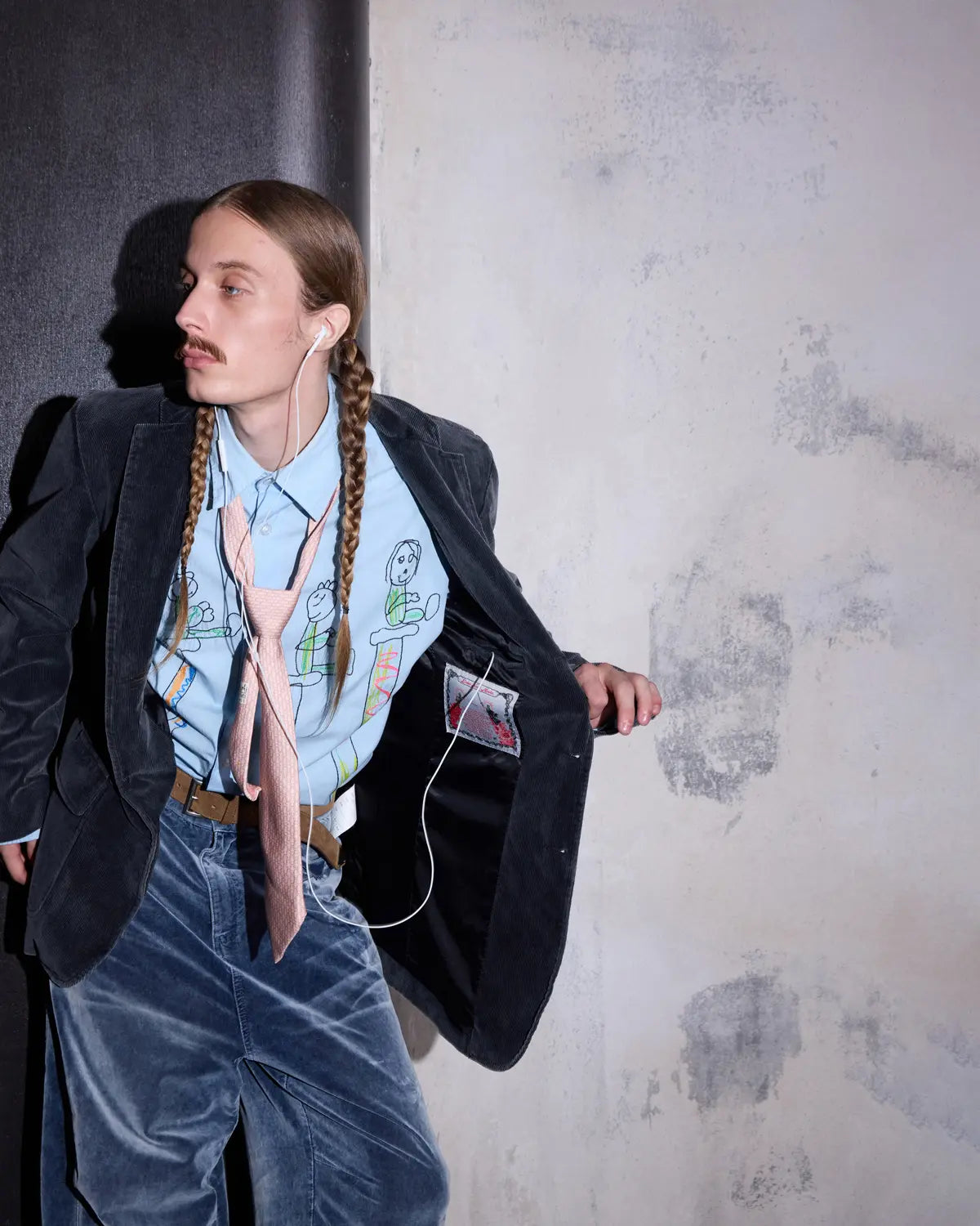LNM Washed Black Embroidered Corduroy Blazer