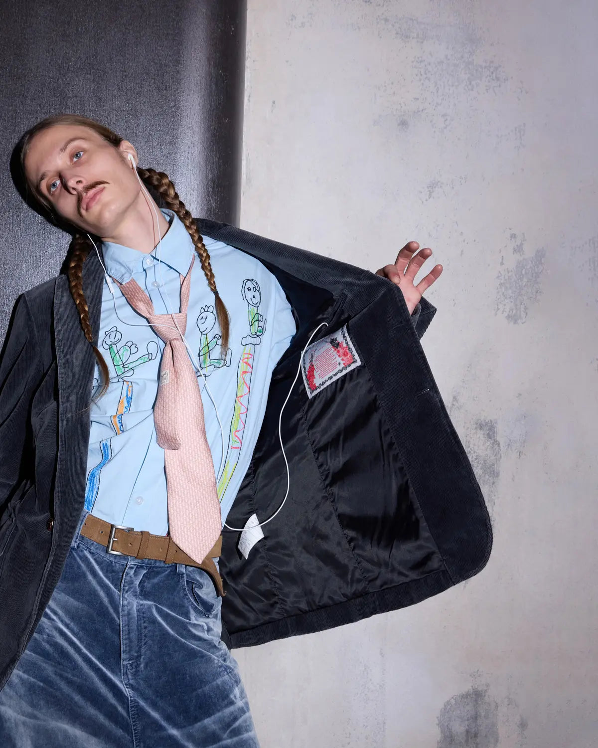 LNM Washed Black Embroidered Corduroy Blazer