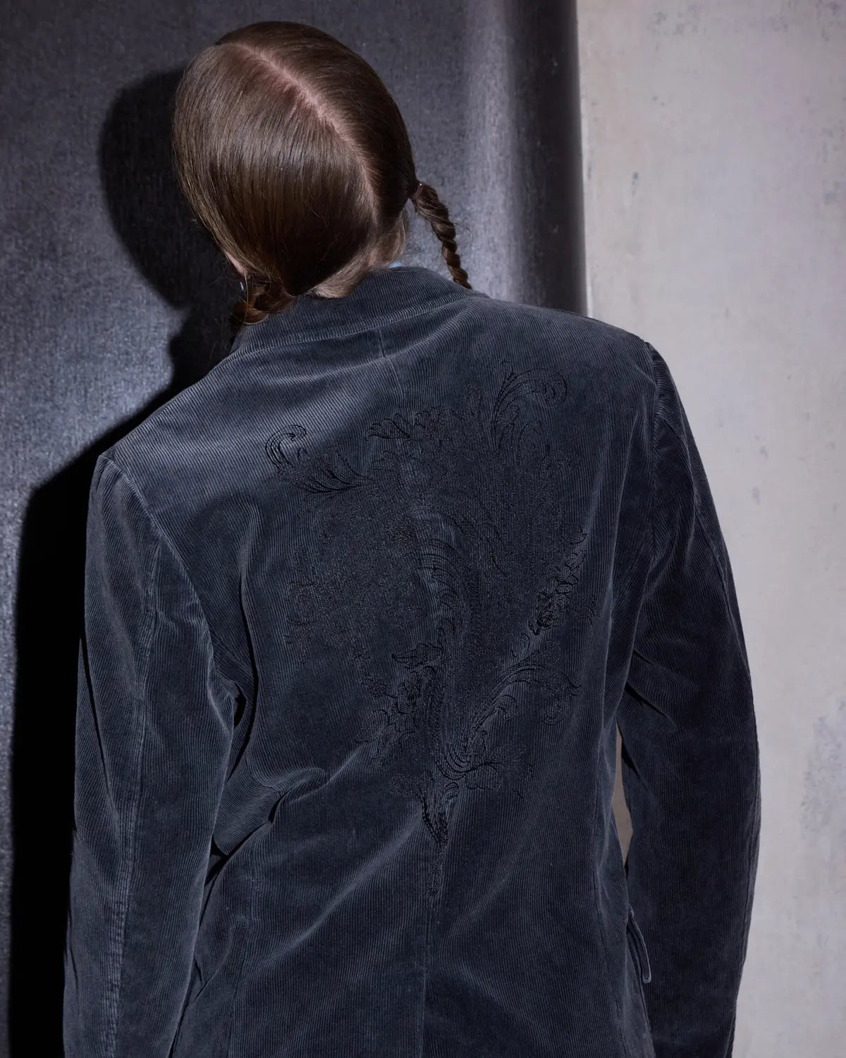 LNM Washed Black Embroidered Corduroy Blazer