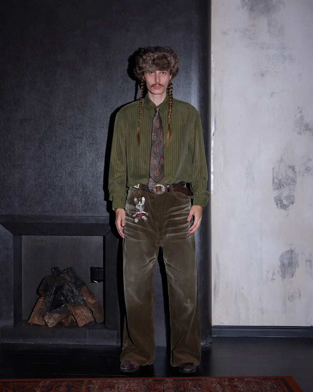 LNM Washed Brown Corduroy Straight-Leg Pants