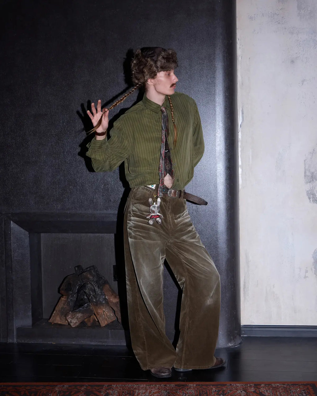 LNM Washed Brown Corduroy Straight-Leg Pants