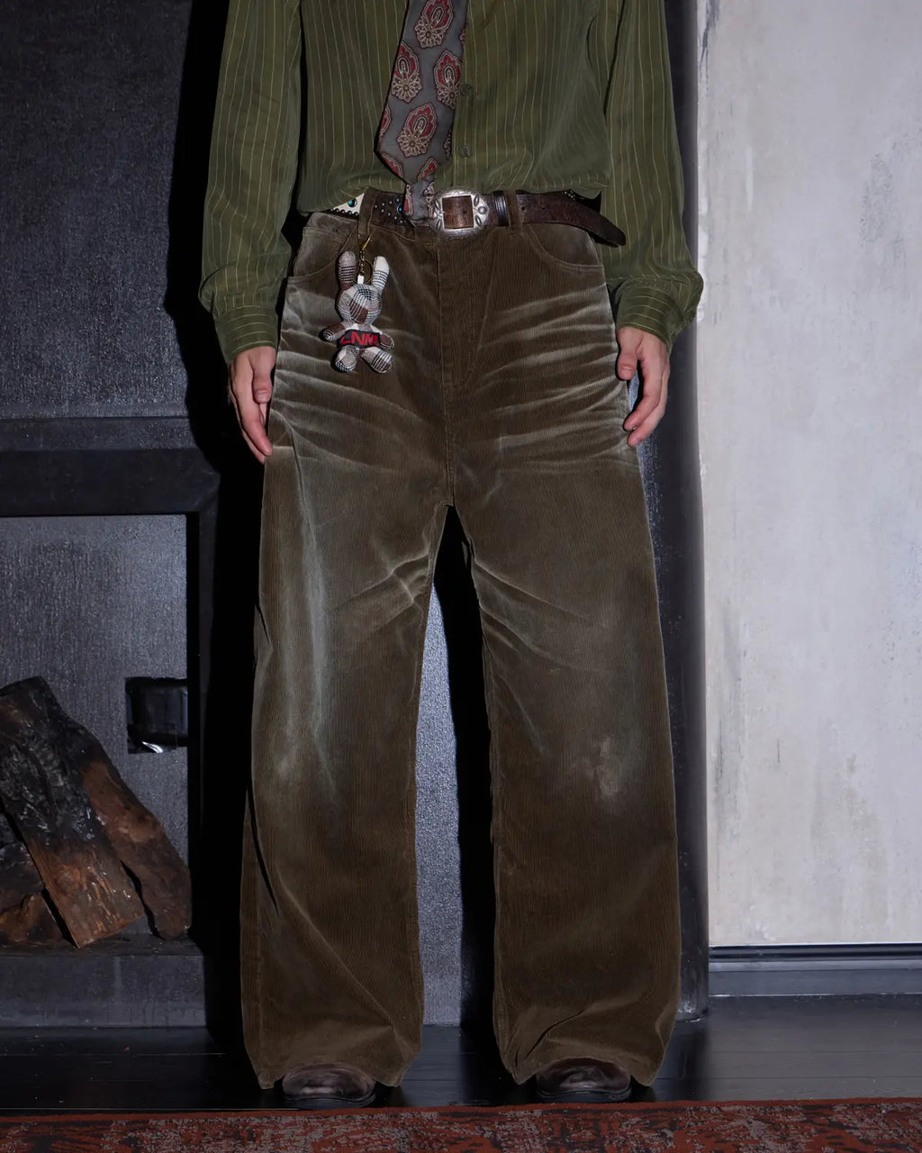 LNM Washed Brown Corduroy Straight-Leg Pants