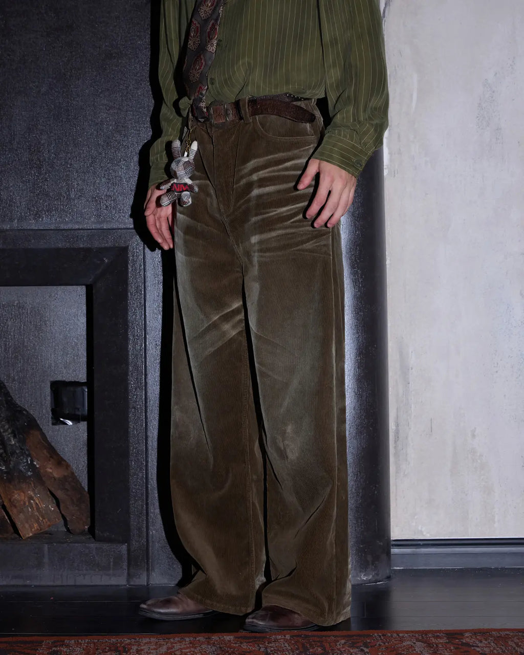 LNM Washed Brown Corduroy Straight-Leg Pants