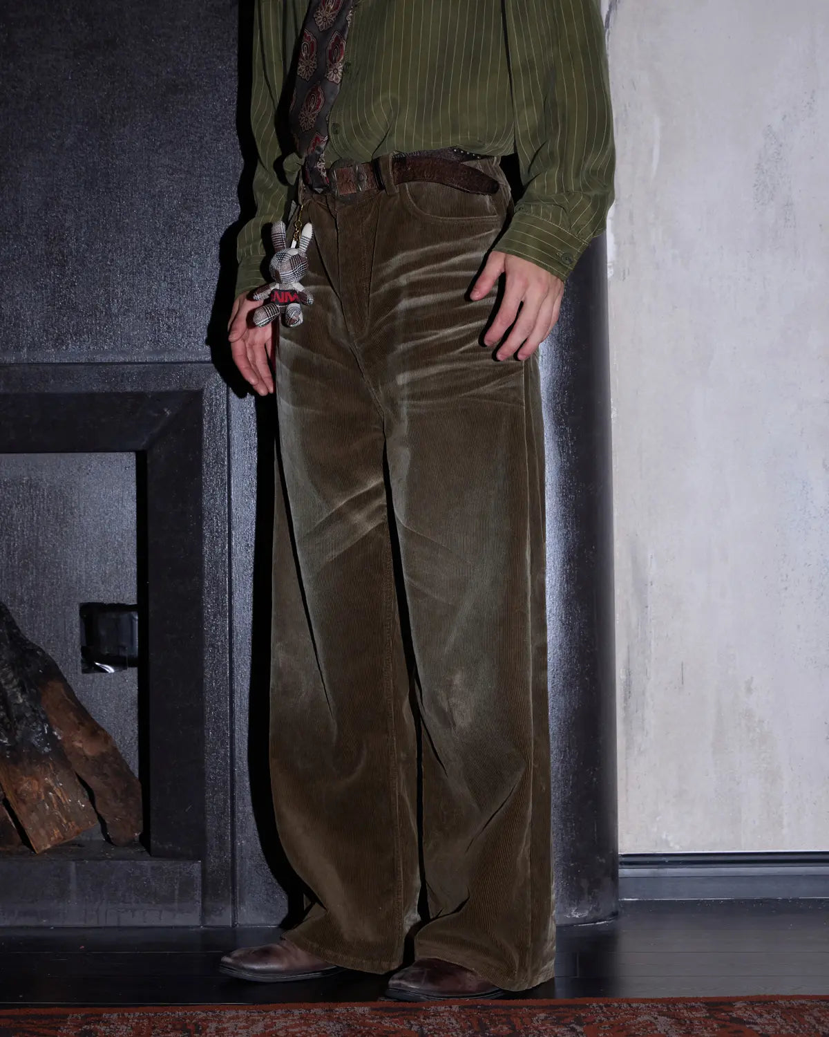 LNM Washed Brown Corduroy Straight-Leg Pants