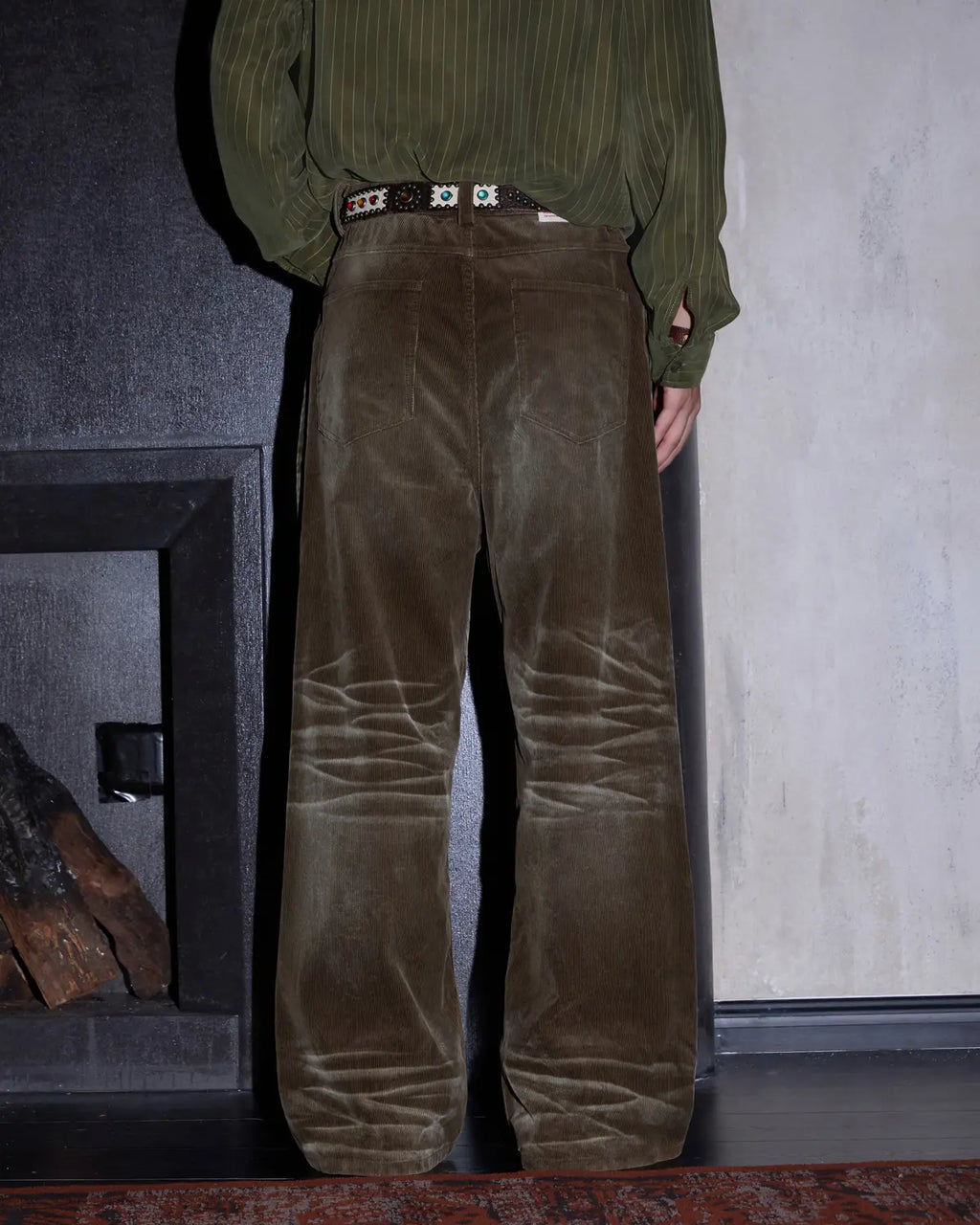 LNM Washed Brown Corduroy Straight-Leg Pants