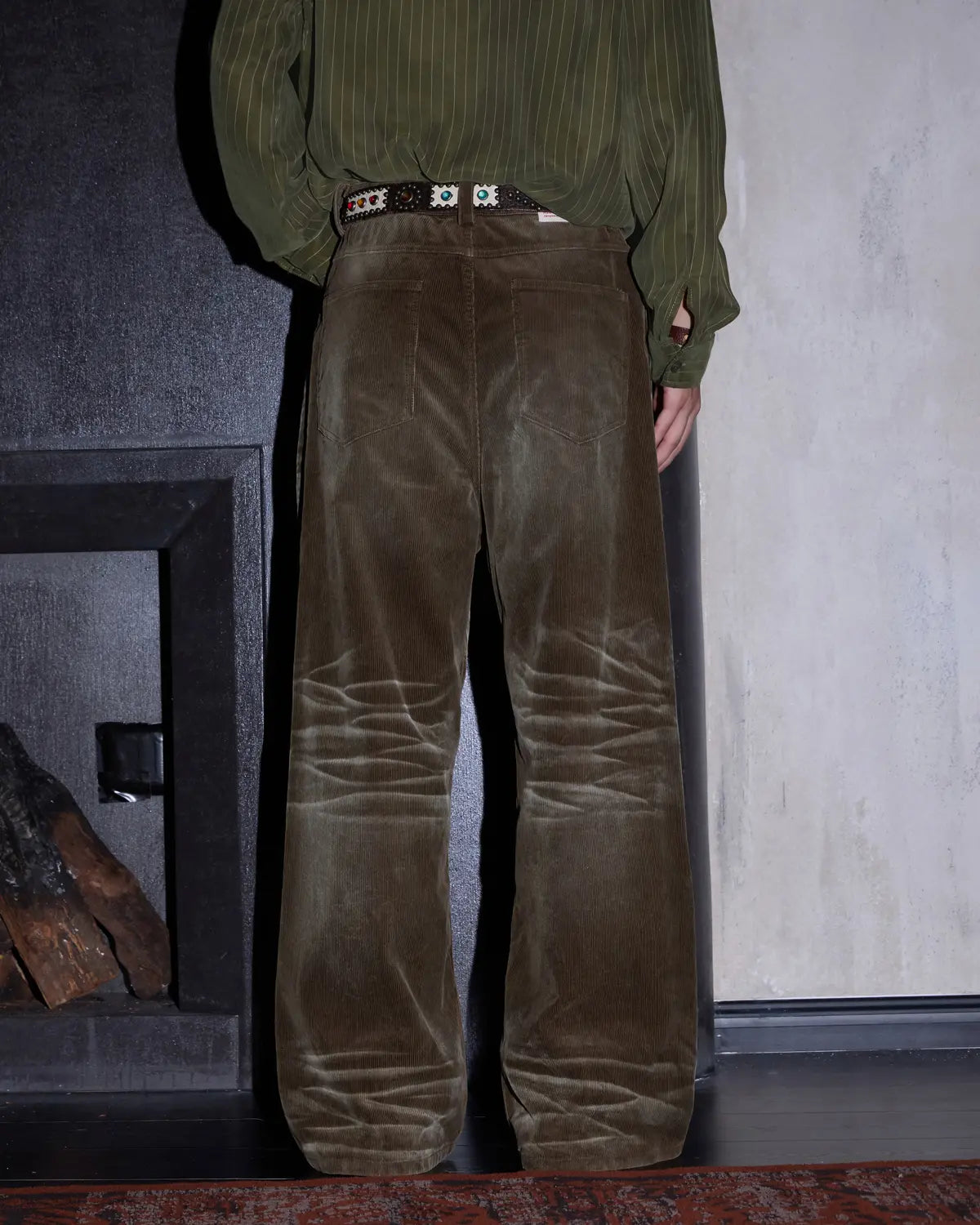 LNM Washed Brown Corduroy Straight-Leg Pants
