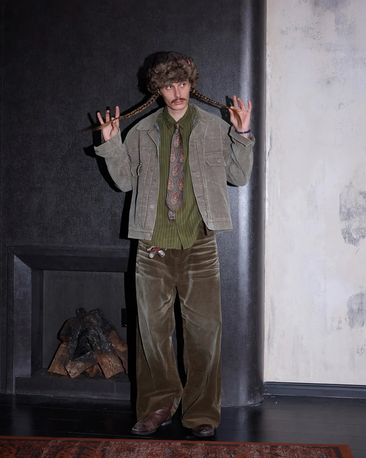 LNM Washed Brown Corduroy Straight-Leg Pants