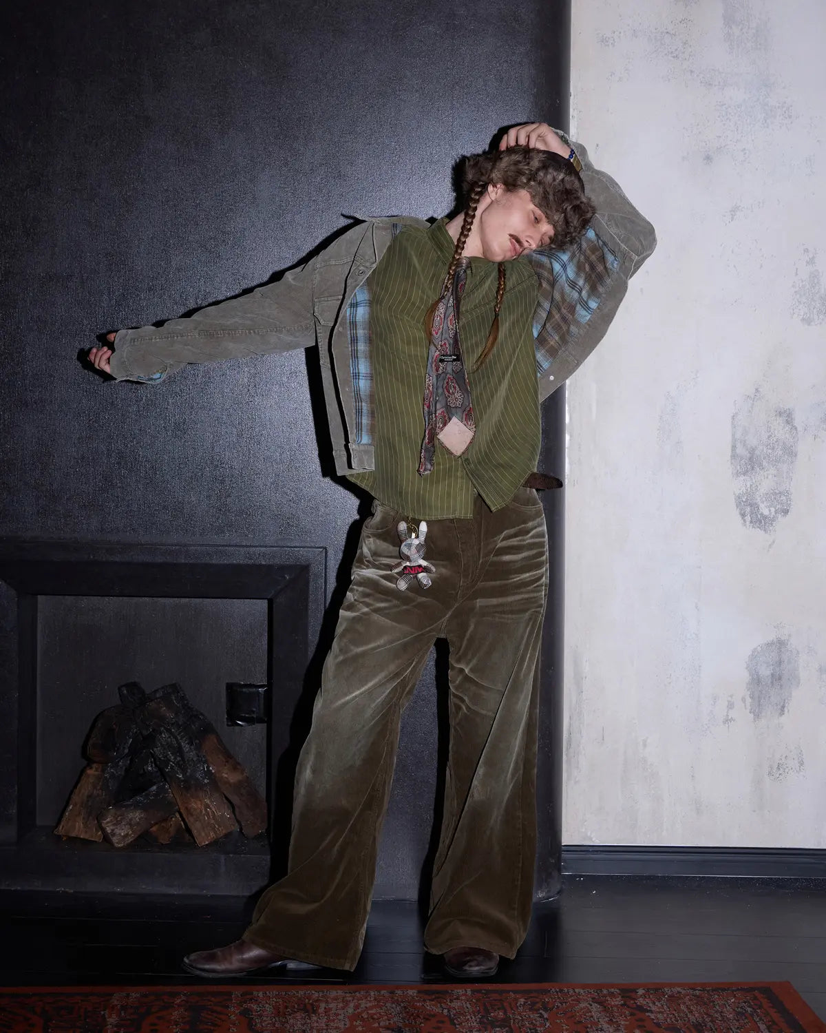 LNM Washed Brown Corduroy Straight-Leg Pants