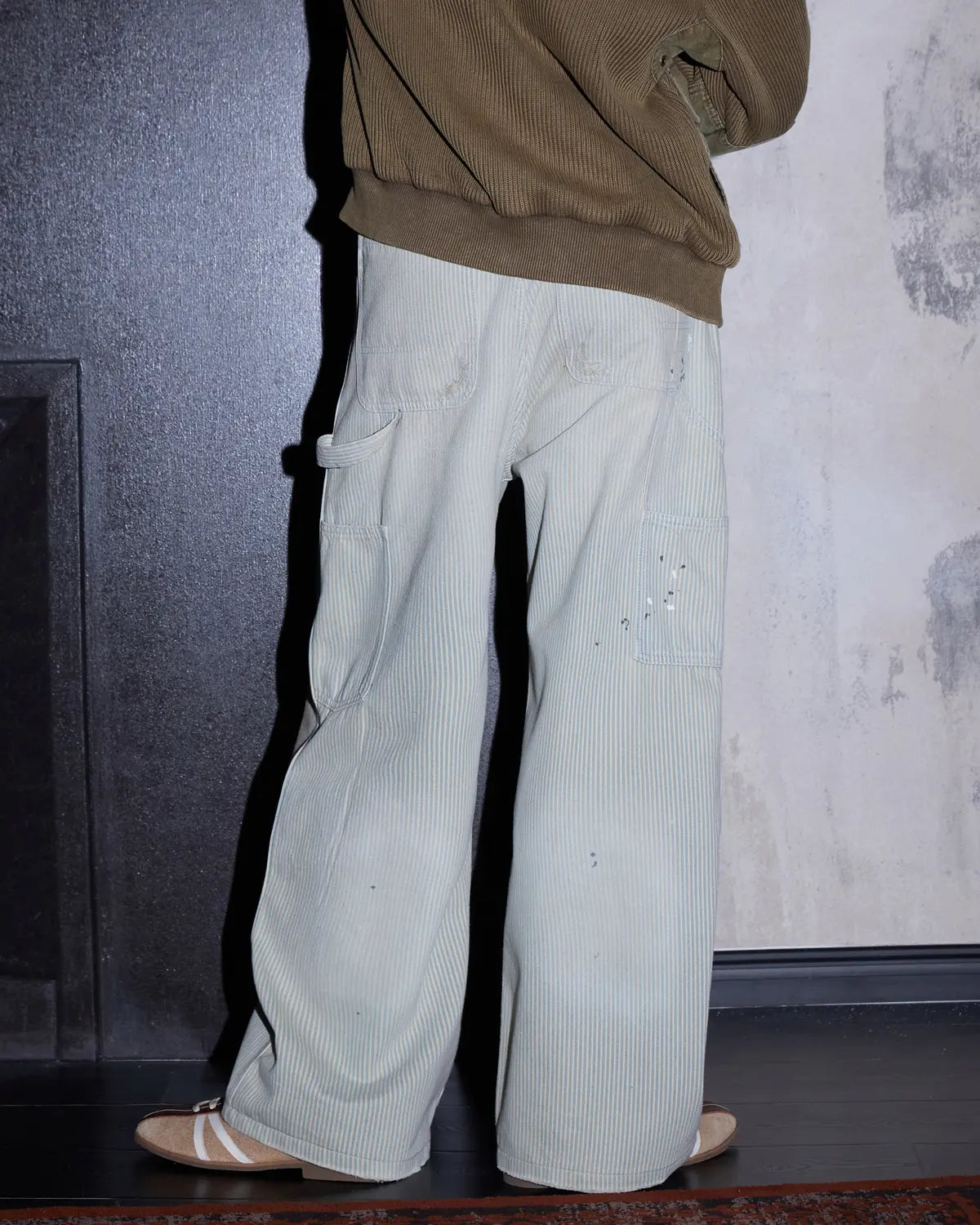 LNM Hand-Splattered Distressed Stripe Denim Jeans