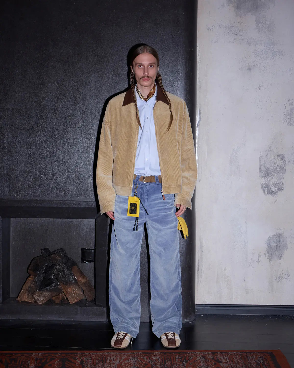 LNM Genuine Leather Collar Corduroy Jacket