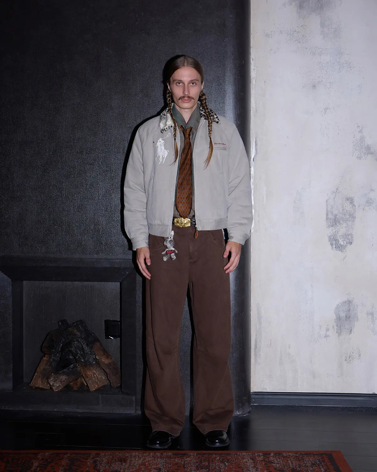 LNM Leopard Fur-Collar Slub Twill Jacket