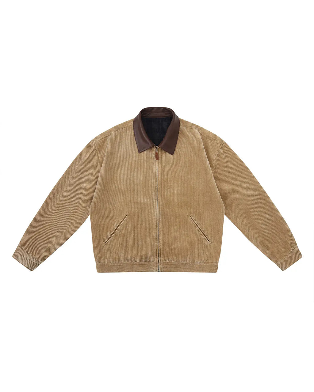 LNM Genuine Leather Collar Corduroy Jacket