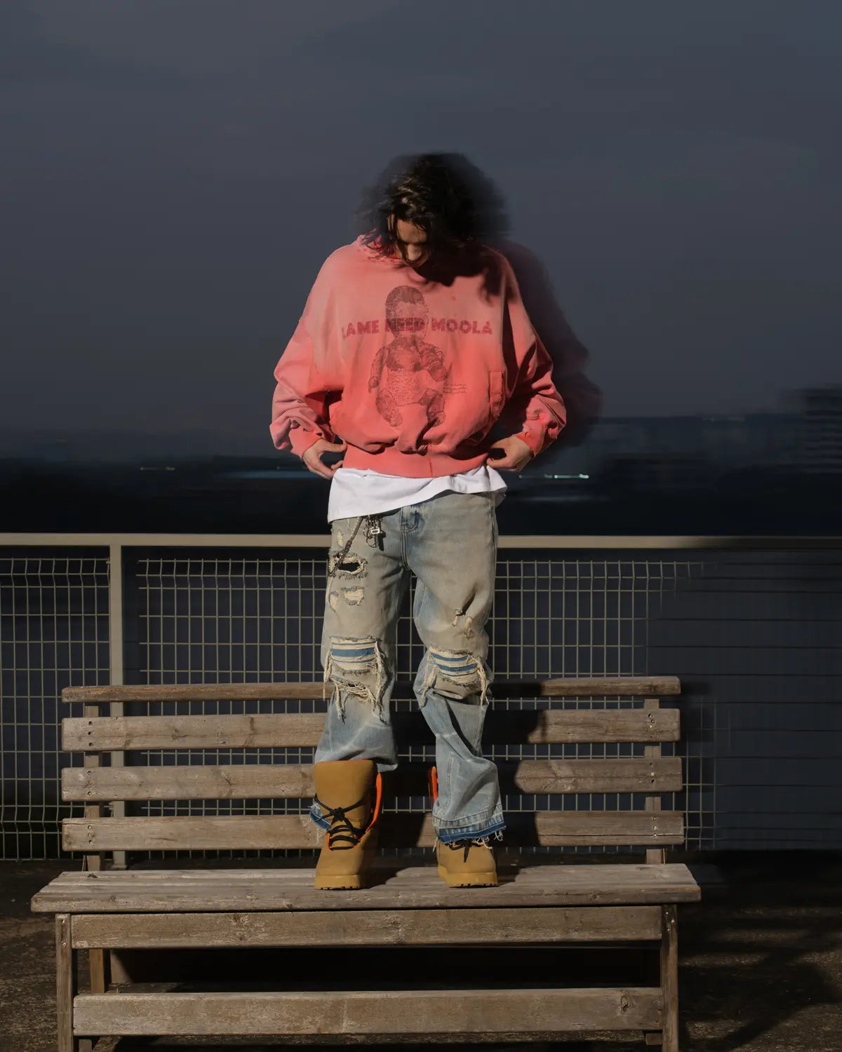 LNM Art Chantry-Inspired Distressed Graphic Hoodie