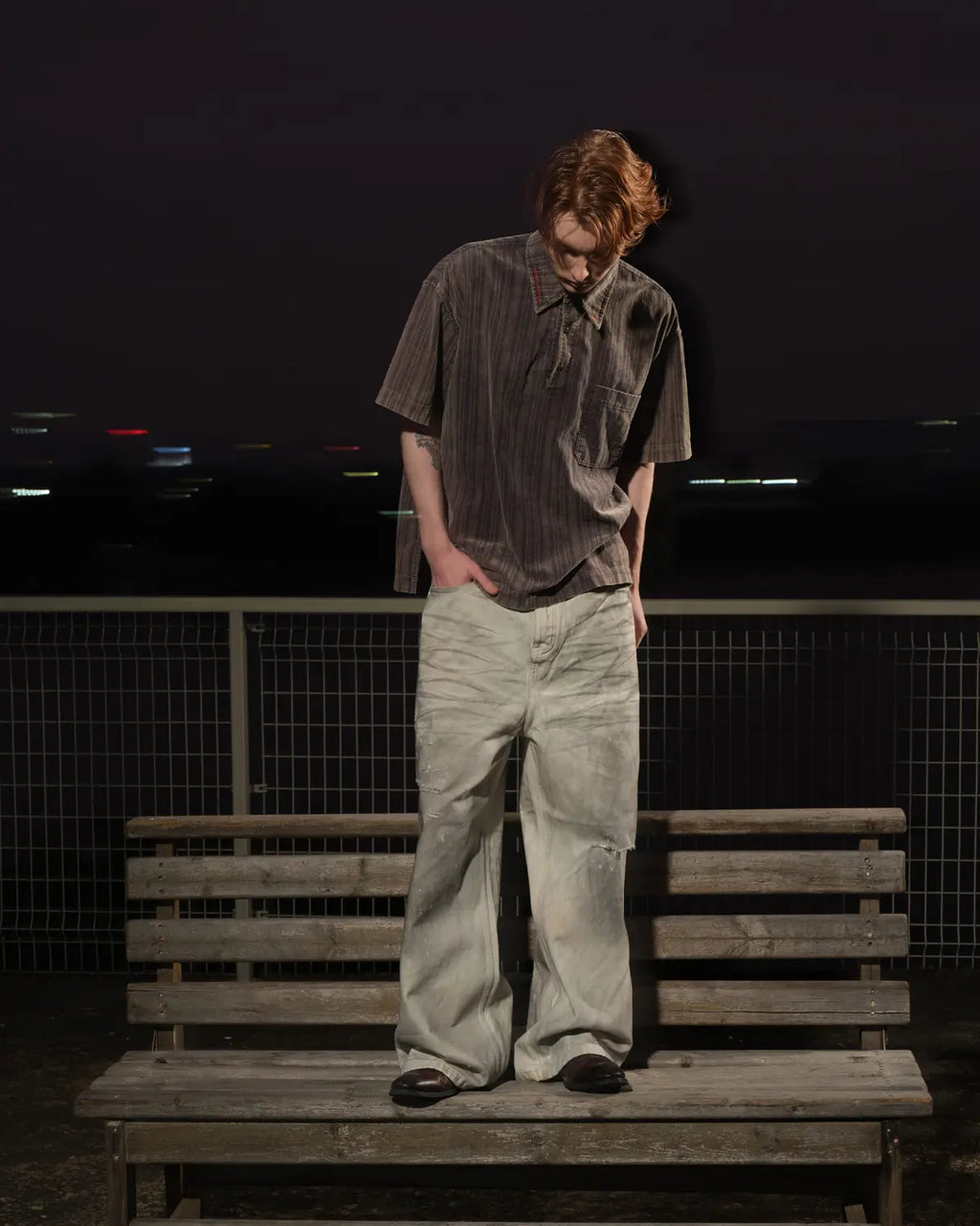 LNM Paint-Splatter Pleated Denim Jeans