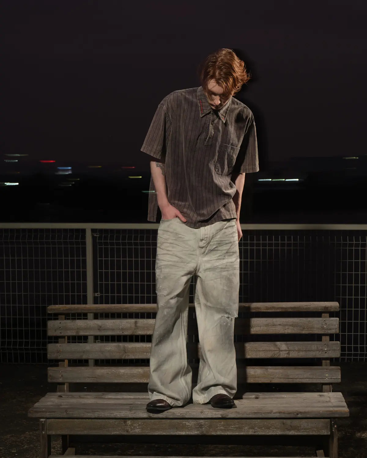 LNM Paint-Splatter Pleated Denim Jeans