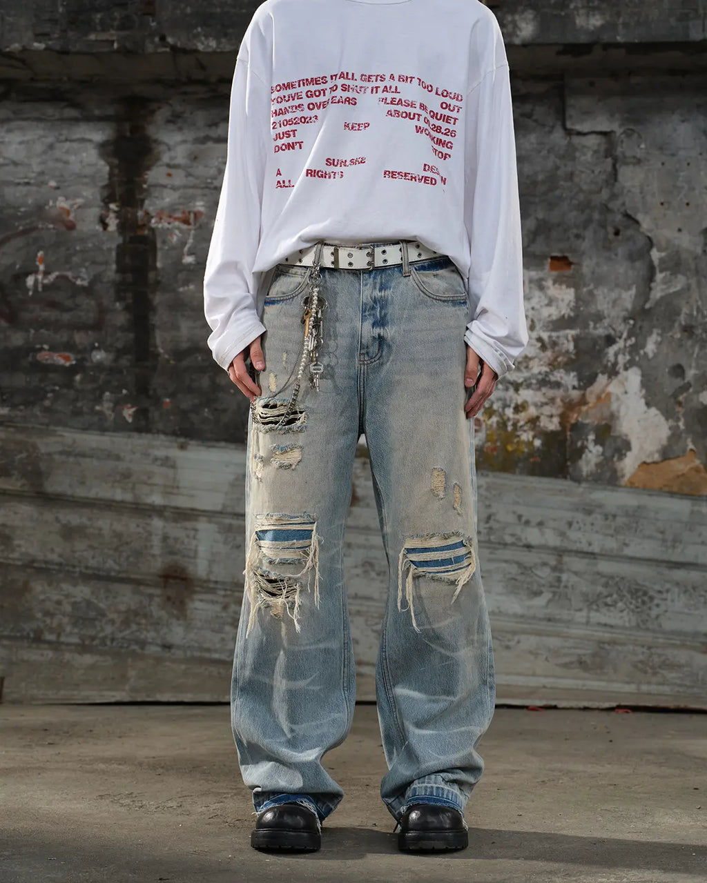 LNM Light Blue Distressed Rippled Denim Jeans