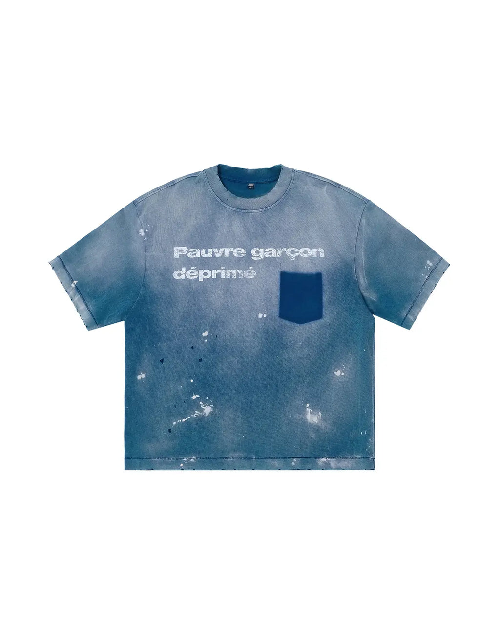 LNM “Pauvre garçon déprimé” Distressed Paint-Splatter Graphic T-Shirt Blue