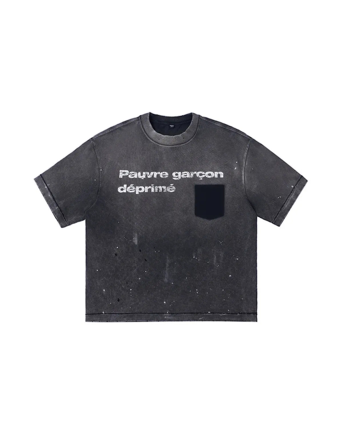 LNM “Pauvre garçon déprimé” Distressed Paint-Splatter Graphic T-Shirt Black