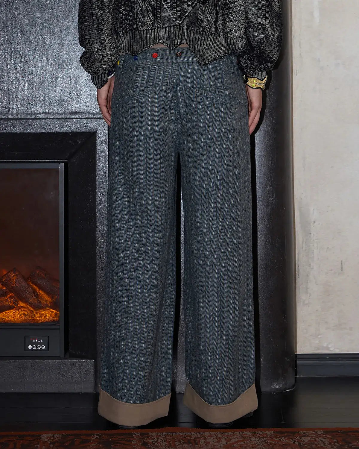 LNM Double-Waistband Striped Wide-Leg Pants Blue
