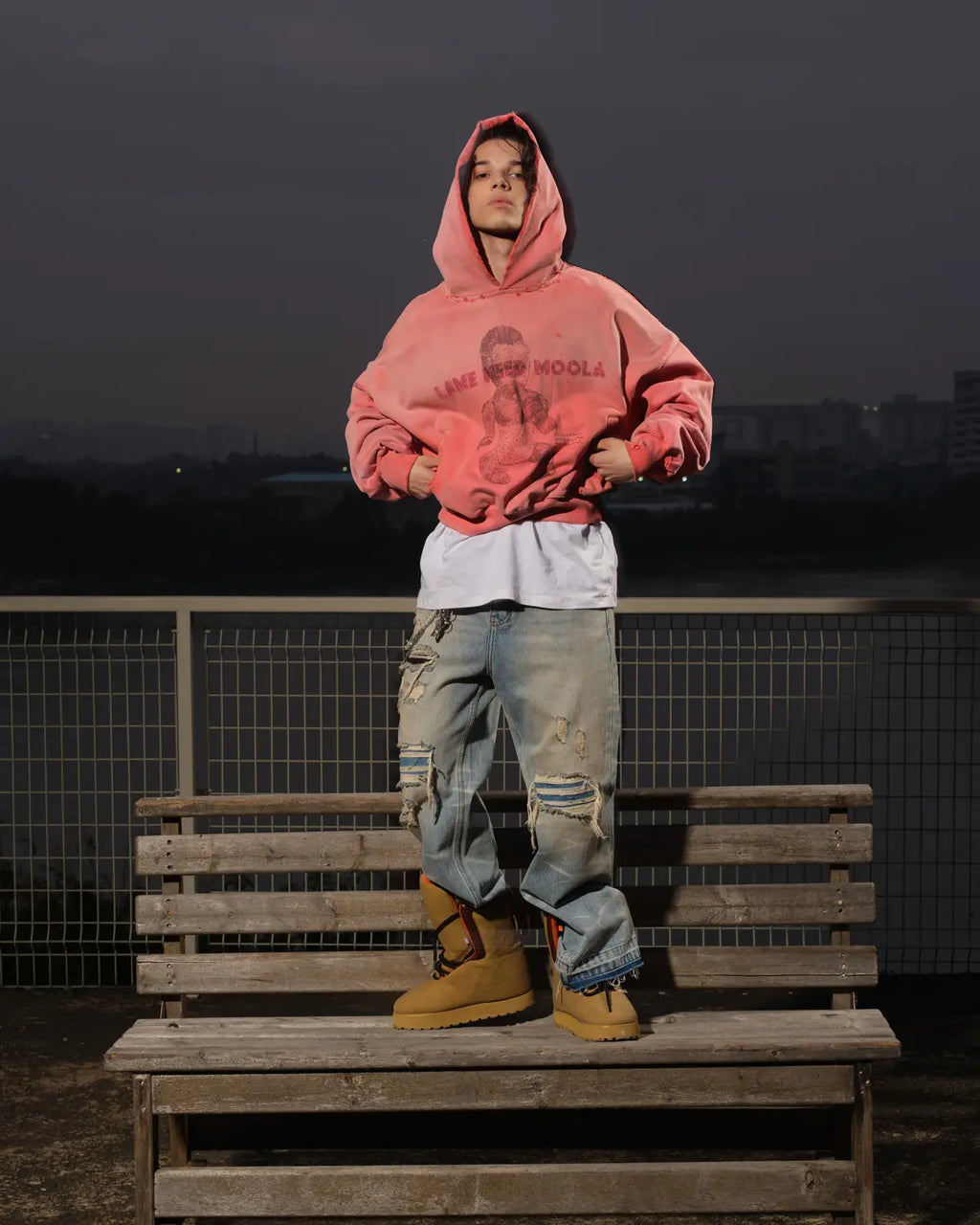 LNM Art Chantry-Inspired Distressed Graphic Hoodie