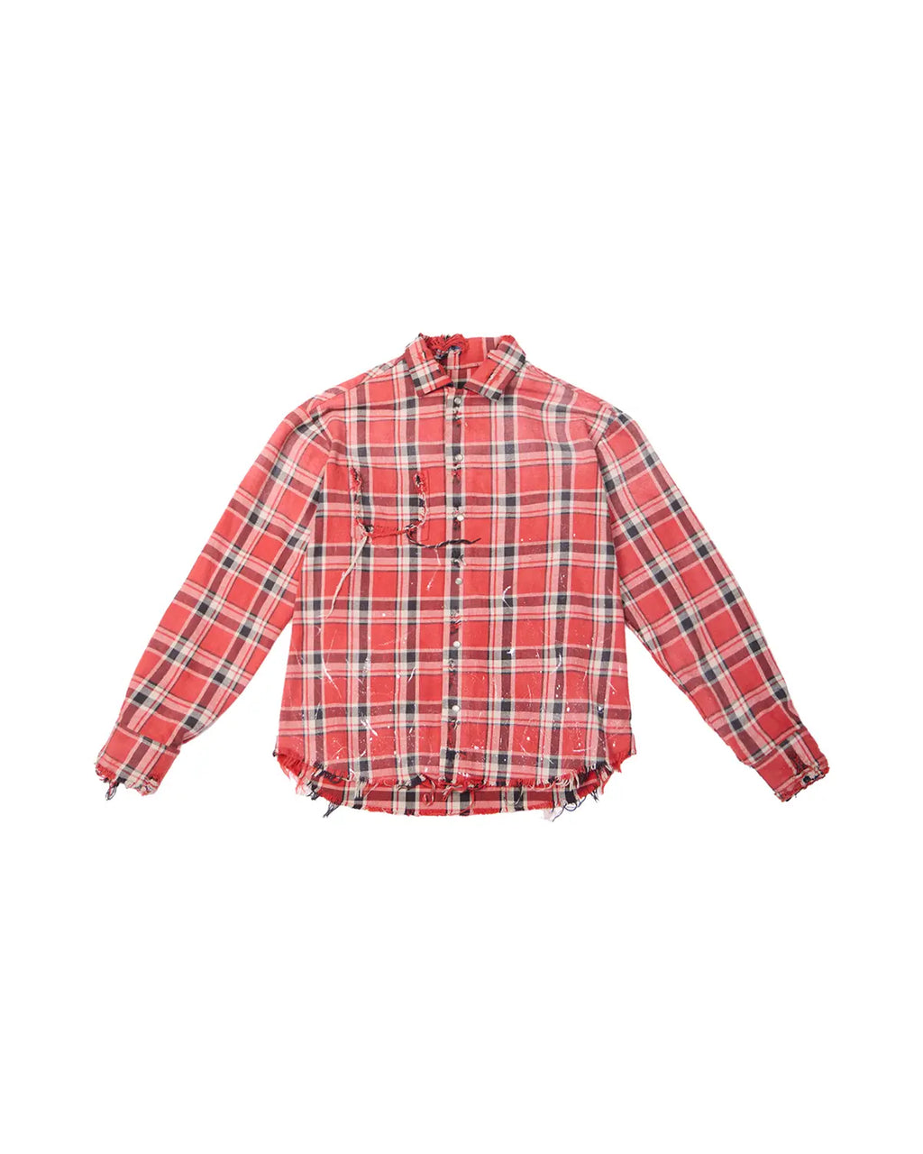 LNM Red & Blue Colorblock Plaid Distressed Shirt