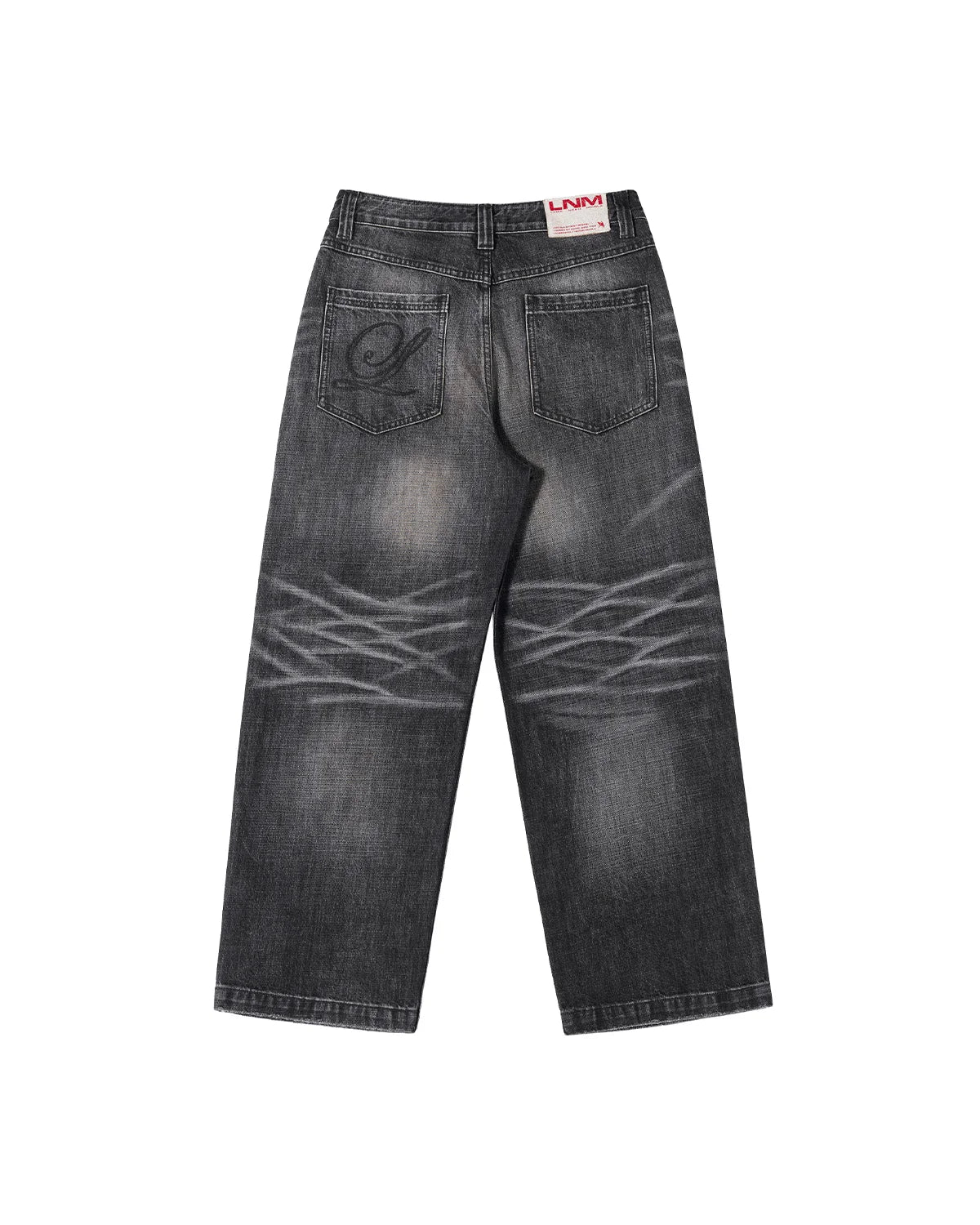 LNM Hand-Whiskered Distressed Black Jeans