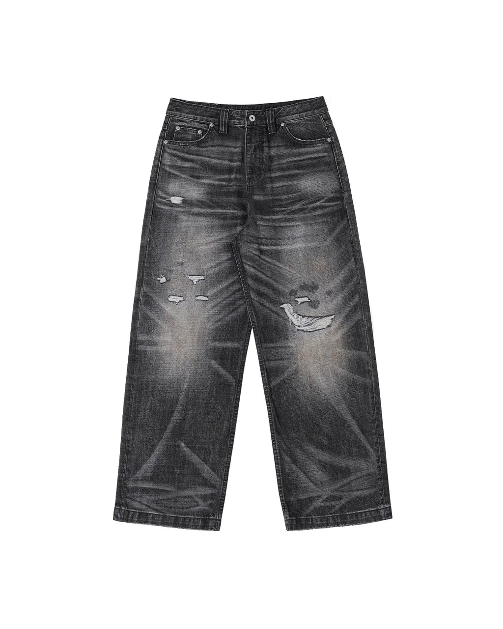 LNM Hand-Whiskered Distressed Black Jeans