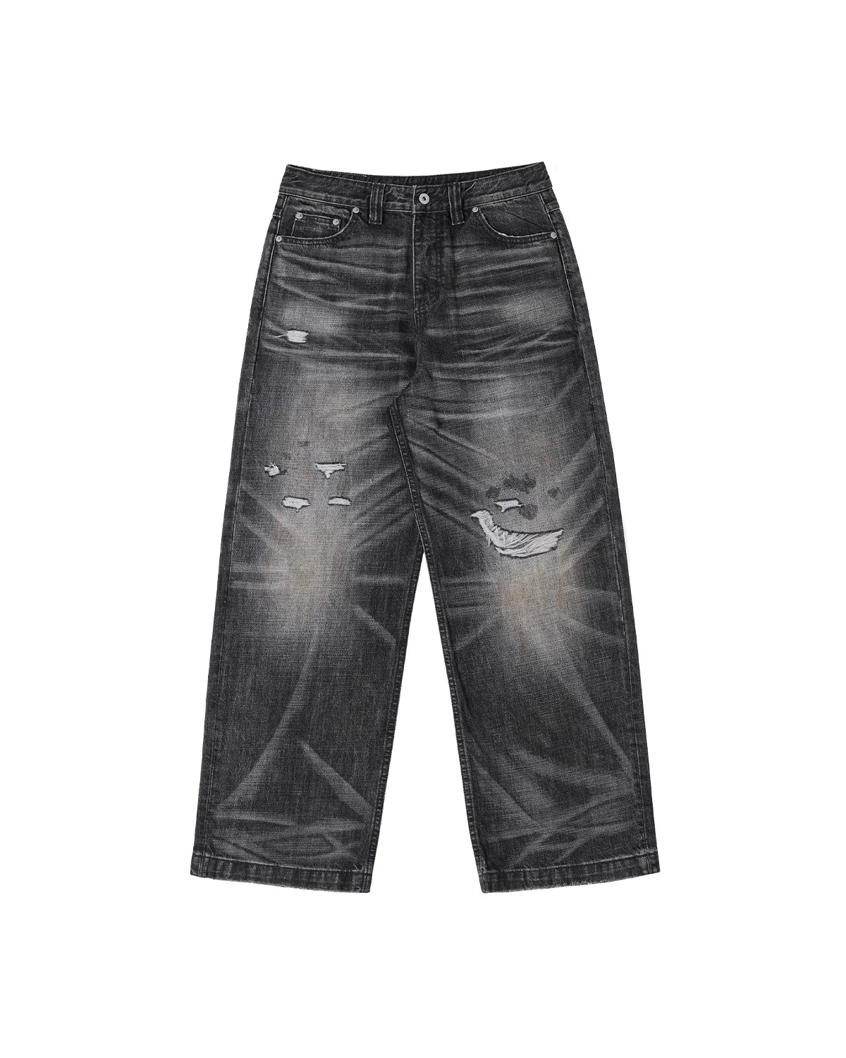 LNM Hand-Whiskered Distressed Black Jeans
