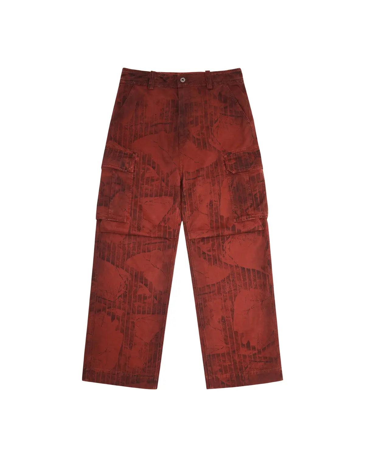 LNM Red Retro Tree Pattern Cargo Pants