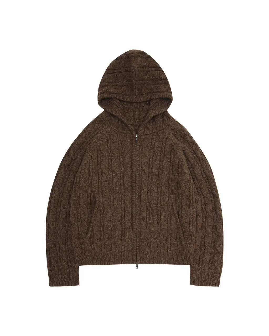 LNM Cable-Knit Wool Hoodie Cardigan