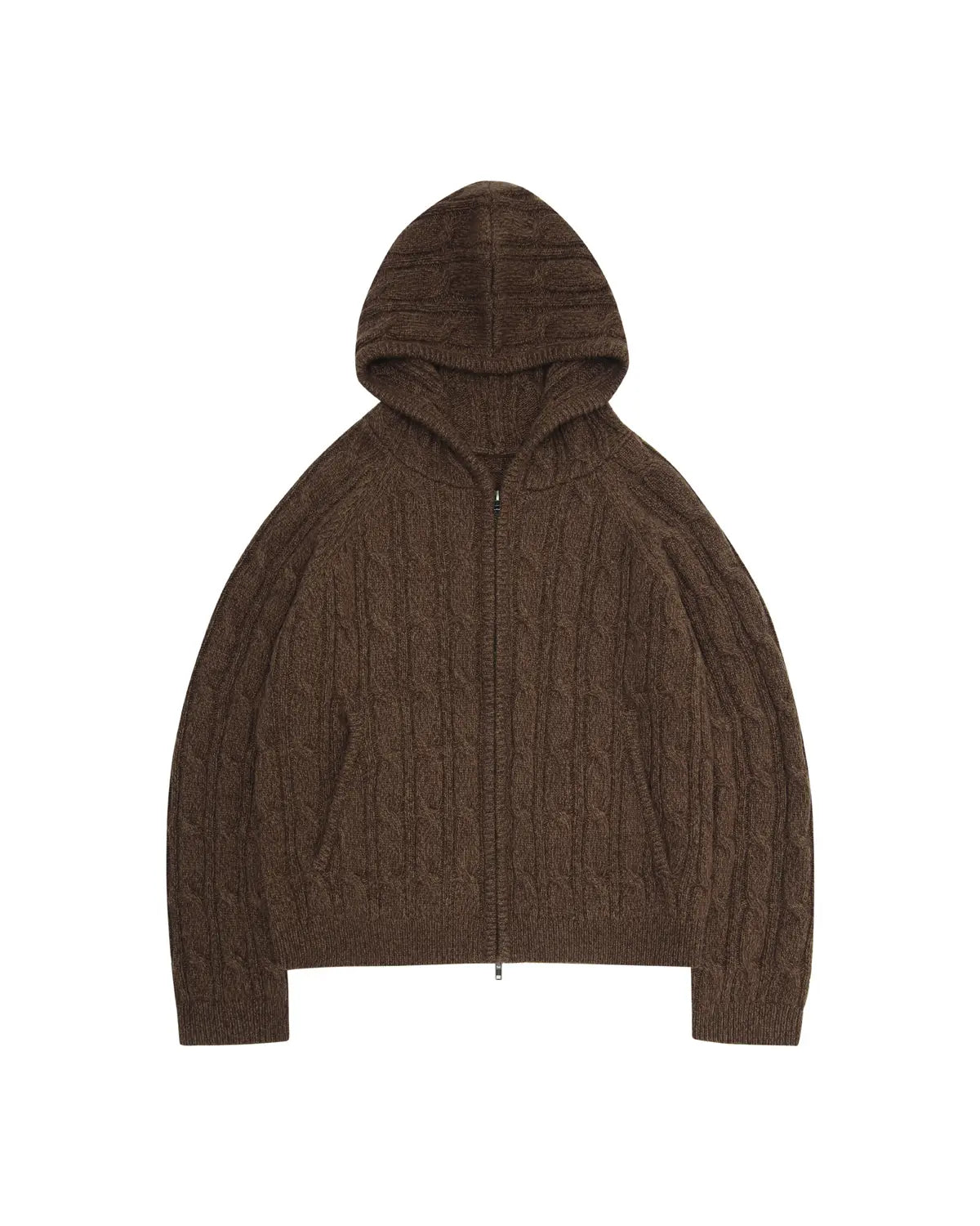 LNM Cable-Knit Wool Hoodie Cardigan