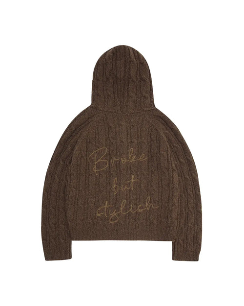 LNM Cable-Knit Wool Hoodie Cardigan