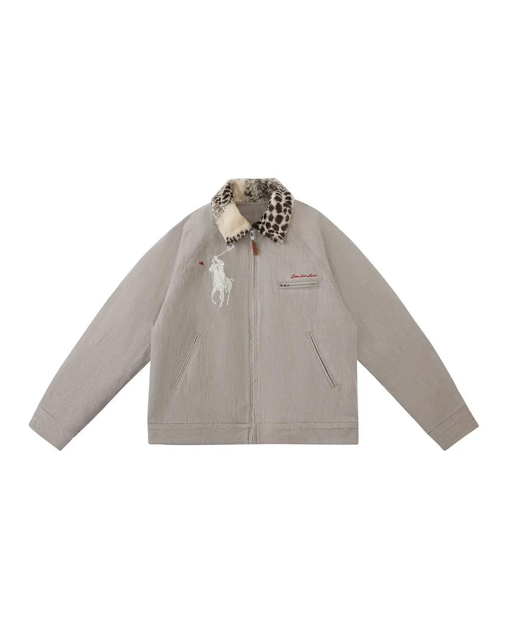LNM Leopard Fur-Collar Slub Twill Jacket