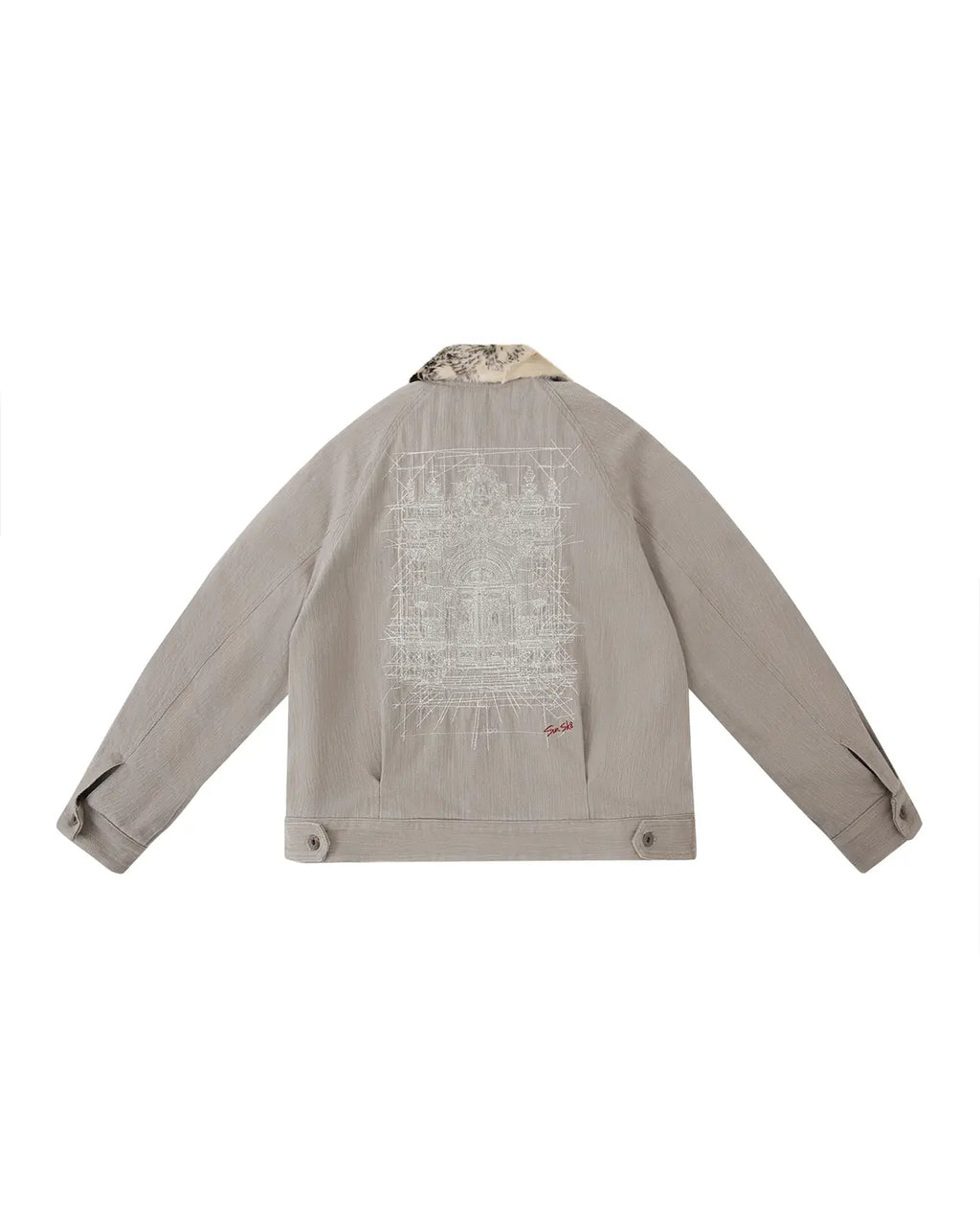 LNM Leopard Fur-Collar Slub Twill Jacket