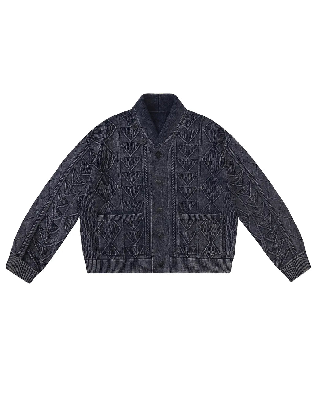 LNM Relaxed-Fit Cable-Knit Navy Cardigan Jacket