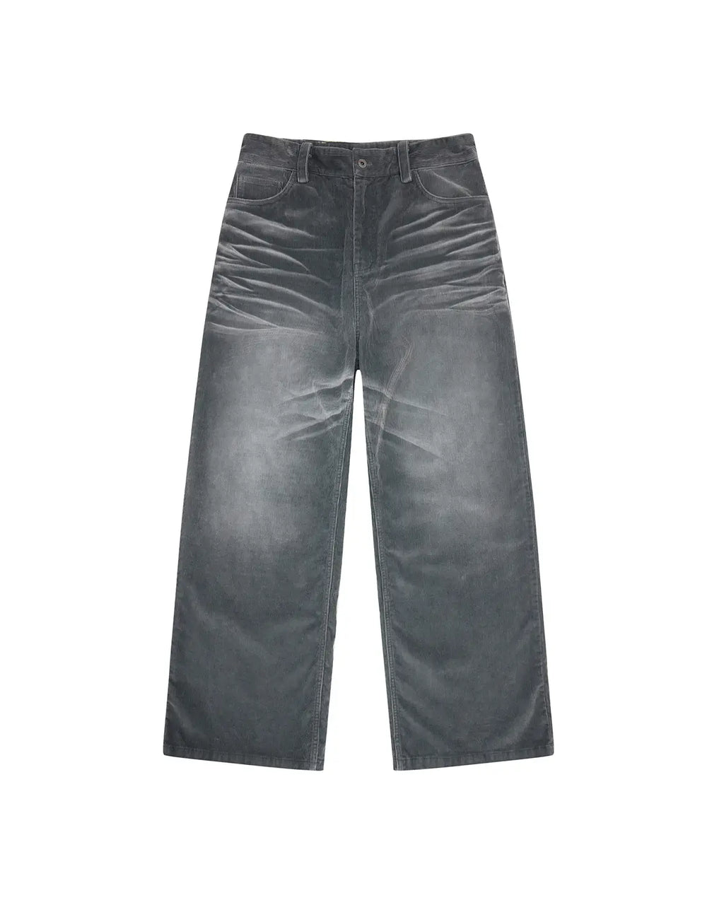 LNM Washed Grey Corduroy Straight-Leg Pants