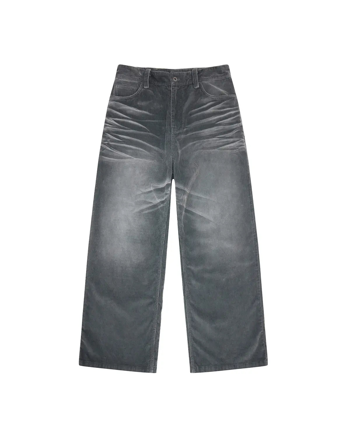 LNM Washed Grey Corduroy Straight-Leg Pants