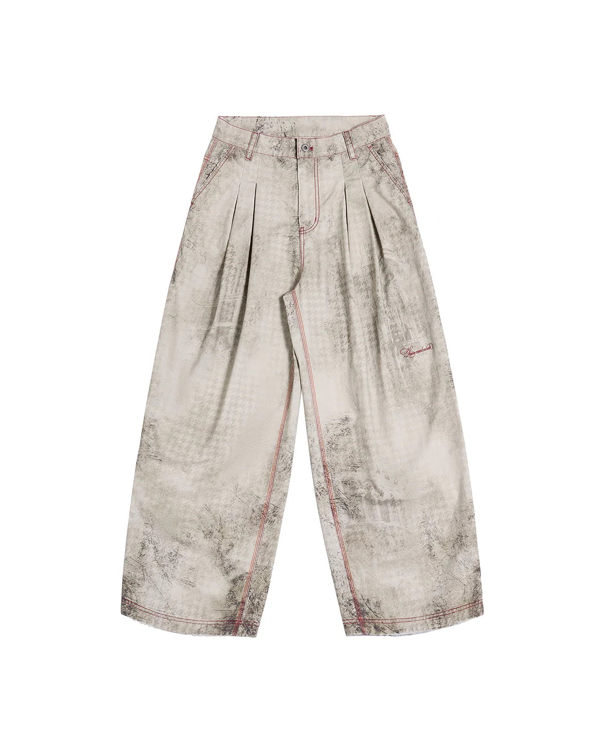 LNM Washed Houndstooth Graphic Cargo Pants